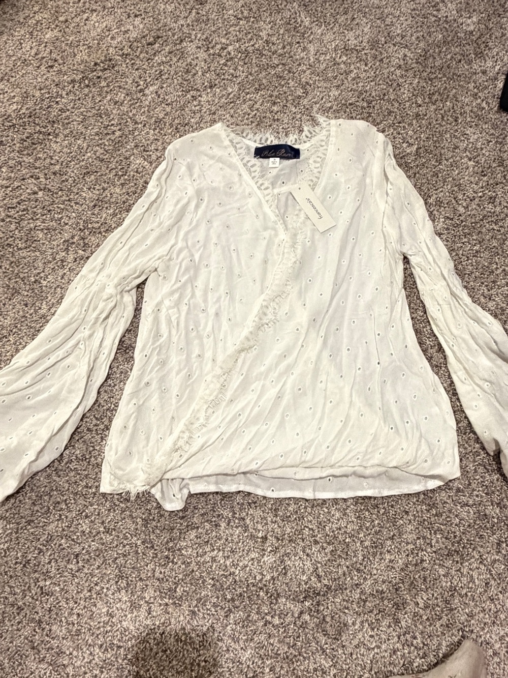 Francesca's Collections Ivory Eyelet Wrap Top